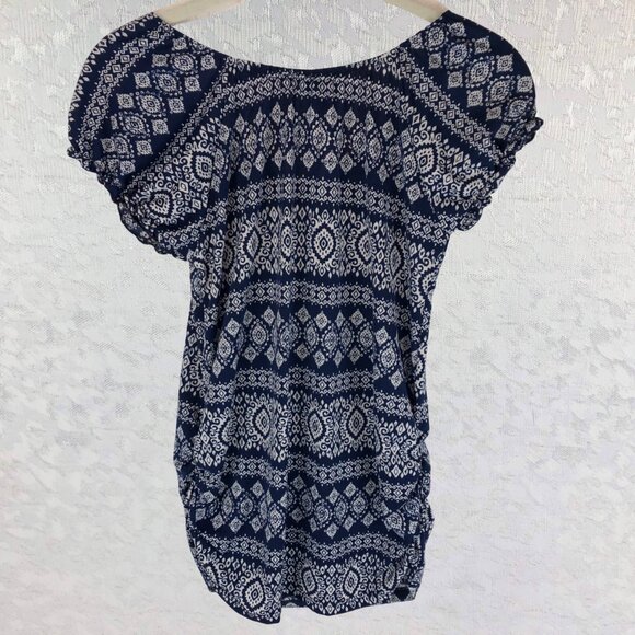 Agenda Dark Blue and White Cold Shoulder Scoop Neck Top Size S - Picture 2 of 12